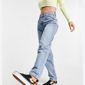 ASOS Baggy Straight Leg‎ Light Blue High Rise Distressed Jeans
